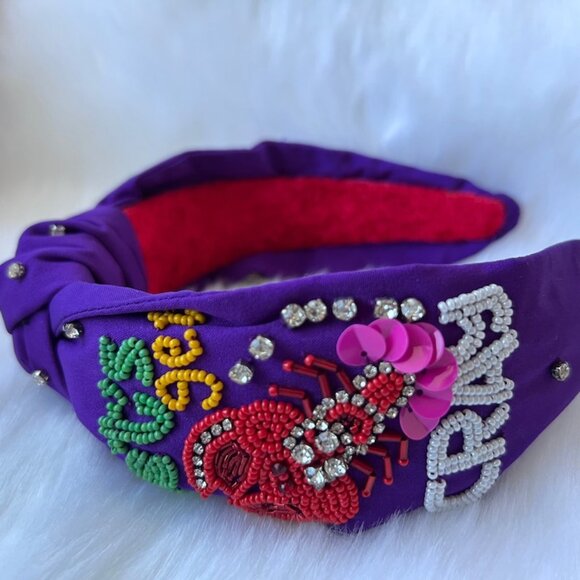 Let’s Go Cray Beaded Knotted Headband Carnival NOLA Vibes - Picture 1 of 7